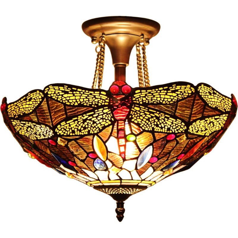 CHLOE Dragan Tiffany 2 Light Dragonfly Semi-flush Ceiling Fixture 16
