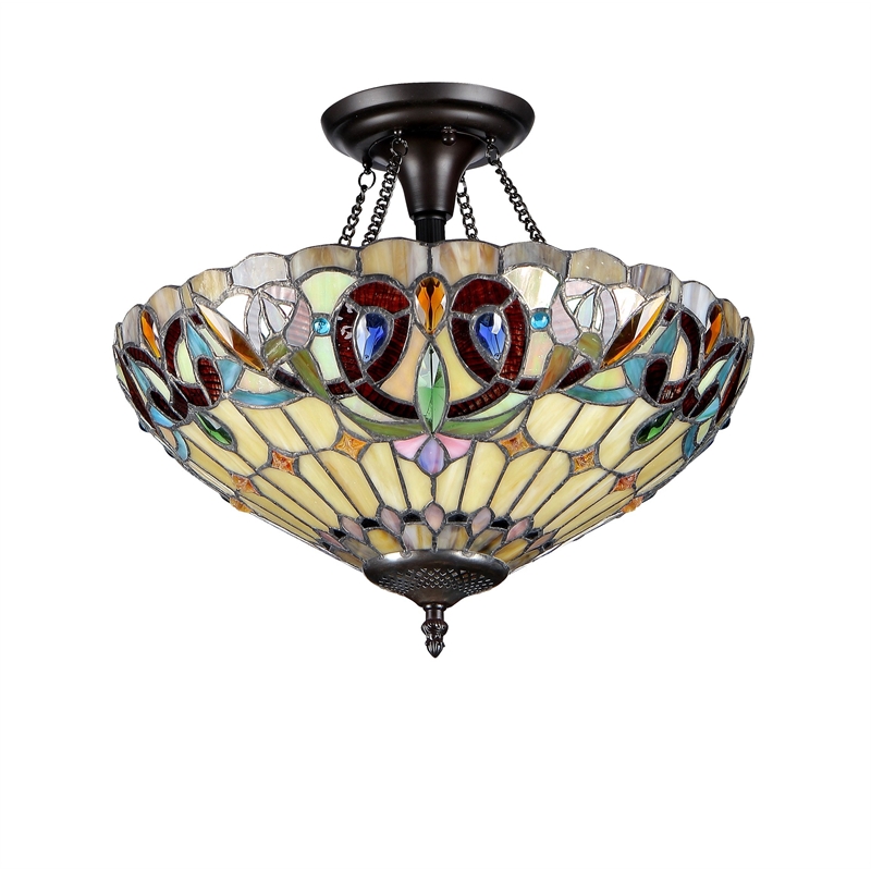 CHLOE Serenity Tiffany 2 Light Victorian Semi-flush Ceiling Fixture 16