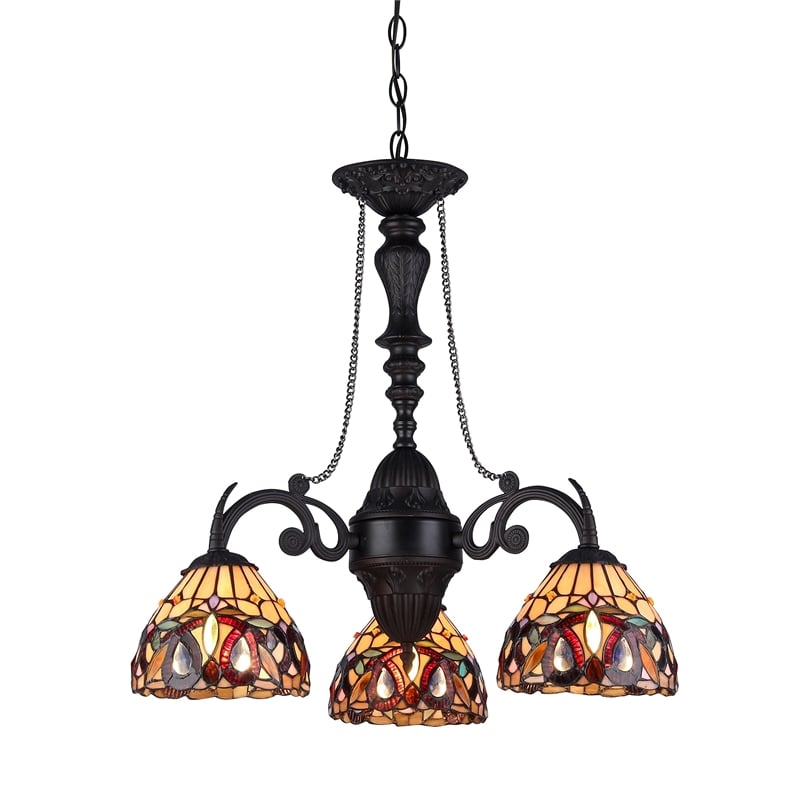 CHLOE Serenity Tiffany-style 3 Light Victorian Mini Chandelier 20.5