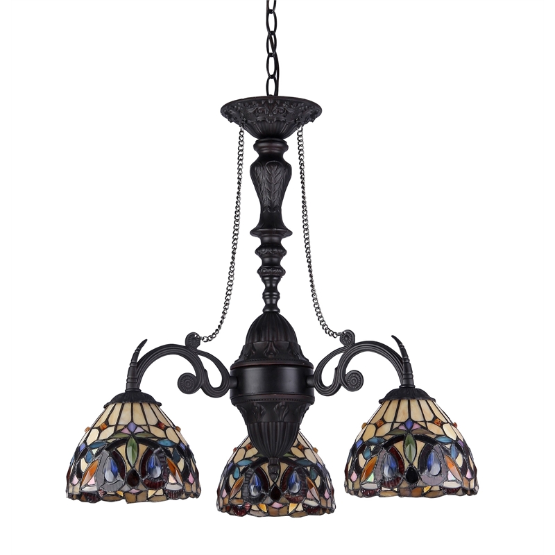 CHLOE Serenity Tiffany-style 3 Light Victorian Mini Chandelier 20.5