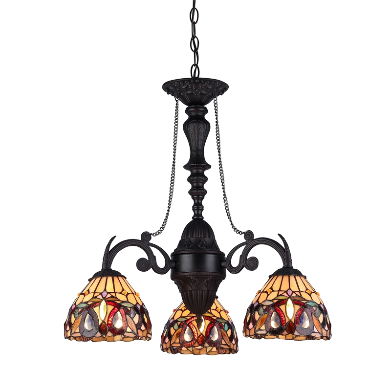 CHLOE Serenity Tiffany-style 3 Light Victorian Mini Chandelier 20.5