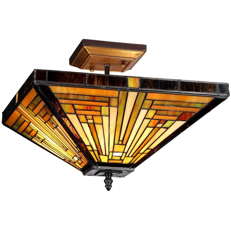 CHLOE Innes Tiffany-style 2 Light Mission Semi-flush Ceiling Fixture 14