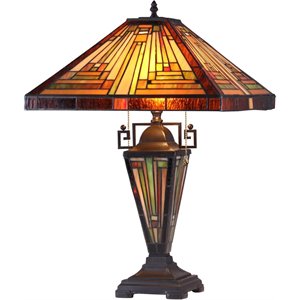 chloe innes tiffany-style 3 light mission double lit table lamp 16