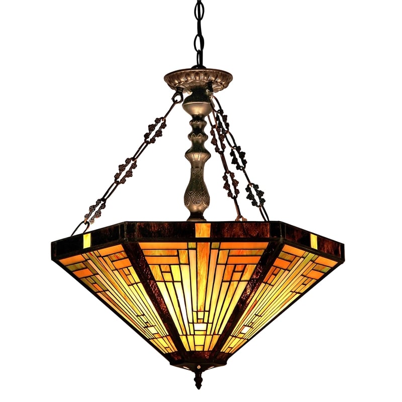 CHLOE Innes Tiffany 3 Light Mission Inverted Ceiling Pendant Fixture 22