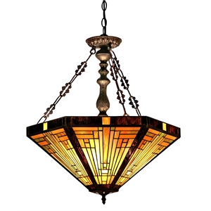 CHLOE Innes Tiffany 3 Light Mission Inverted Ceiling Pendant Fixture 22&quot Shade