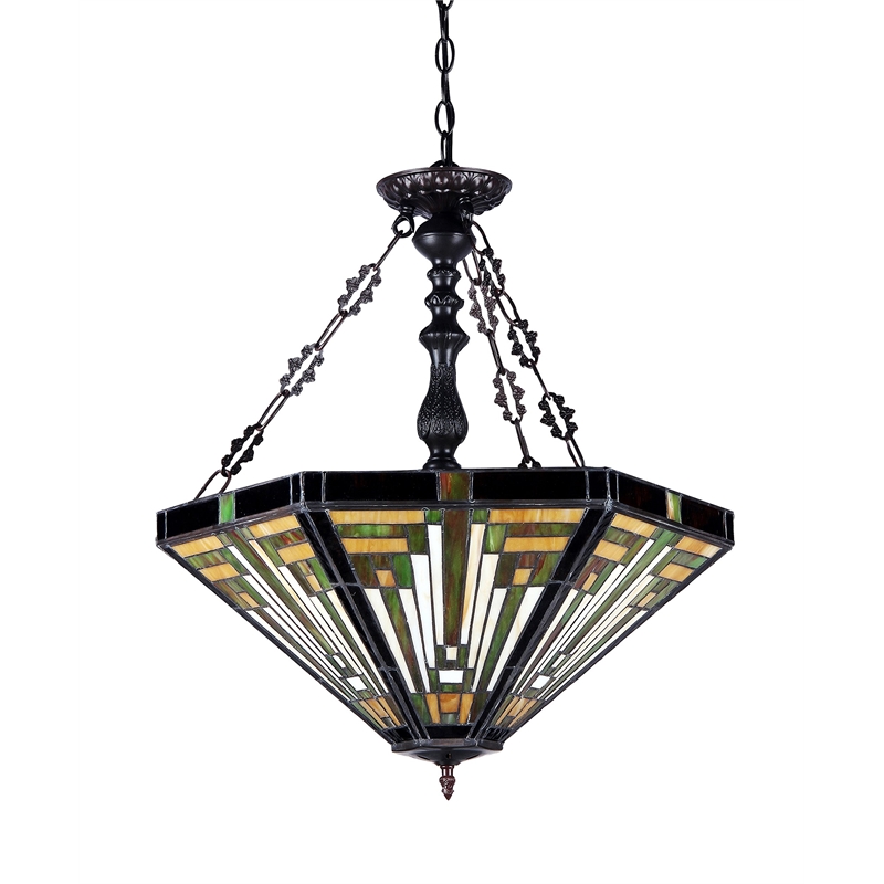 CHLOE Innes Tiffany 3 Light Mission Inverted Ceiling Pendant Fixture 22