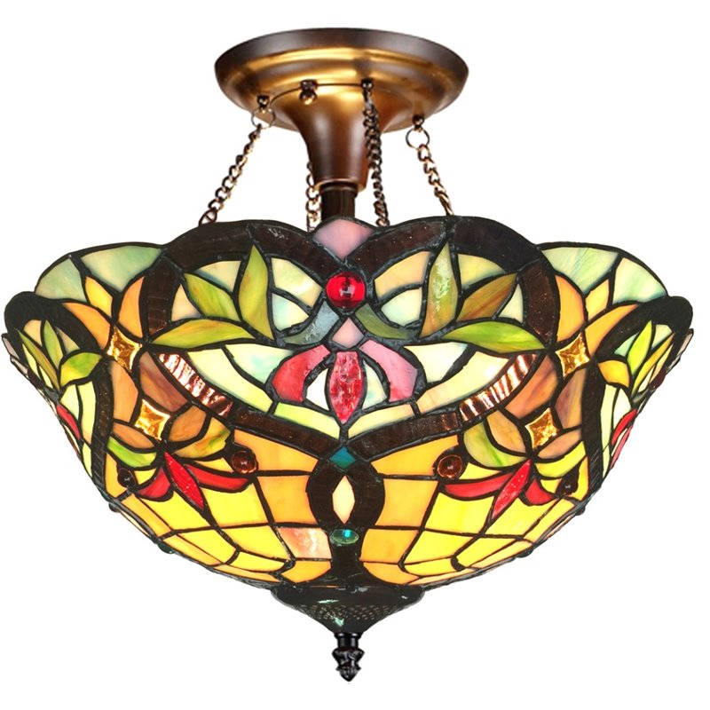 CHLOE Bertram Tiffany-style 2 Light Victorian Semi-flush Pendant 16
