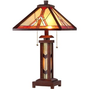CHLOE Anton Tiffany 3 Light Mission Double Lit Wooden Table Lamp 15&quot Shade