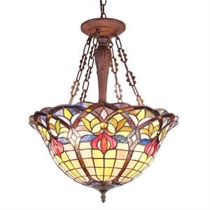 CHLOE Loretta Tiffany-style Victorian 3 Light Inverted Ceiling Pendant 20&quot Shade