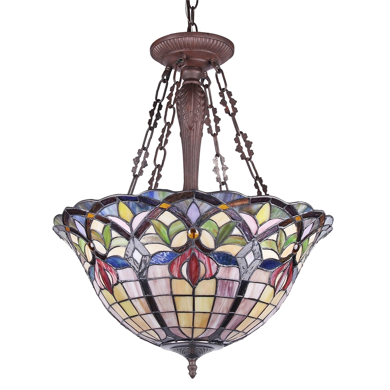 CHLOE Loretta Tiffany-style Victorian 3 Light Inverted Ceiling Pendant 20