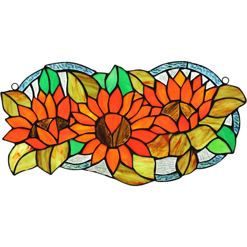 CHLOE Dahlia Floral Tiffany-glass Window Panel 17