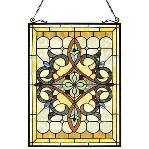 CHLOE Delilah Victorian Tiffany-glass Window Panel 24&quot Tall