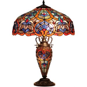CHLOE Sadie Tiffany-style 3 Light Victorian Double Lit Table Lamp 18&quot Shade
