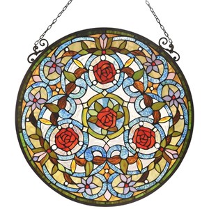 CHLOE Amaryllis Floral Tiffany-glass Window Panel 24&quot Wide