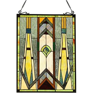 CHLOE Rowan Mission Tiffany-glass Window Panel 24&quot Tall