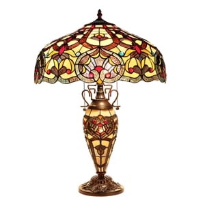 CHLOE Sadie Tiffany-style 3 Light Victorian Double Lit Table Lamp 18&quot Shade