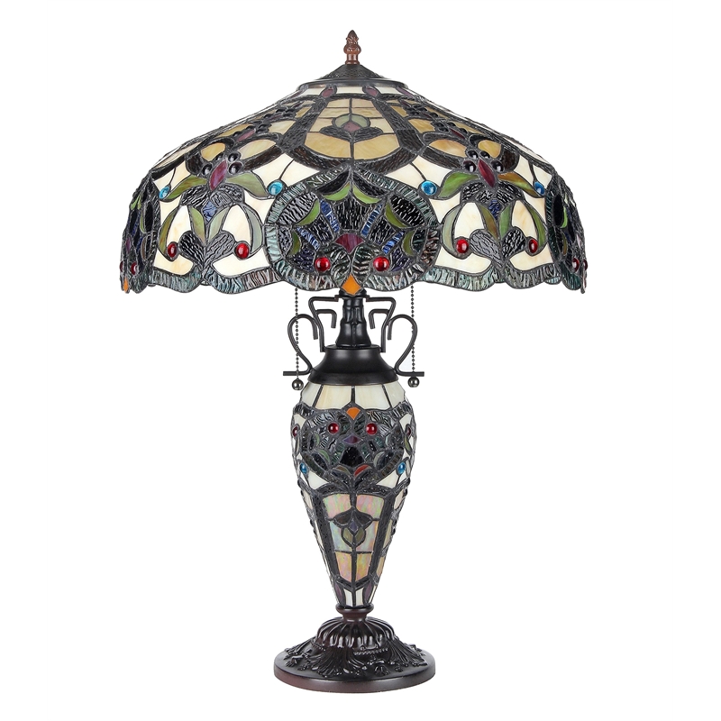 CHLOE Sadie Tiffany-style 3 Light Victorian Double Lit Table Lamp 18
