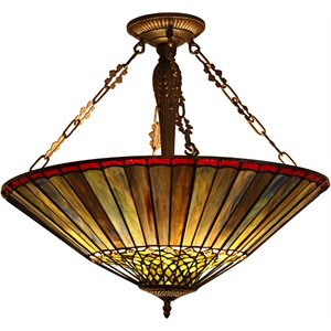 CHLOE Grace Tiffany Geometric 3 Light Inverted Ceiling Pendant Fixture 22&quot Shade