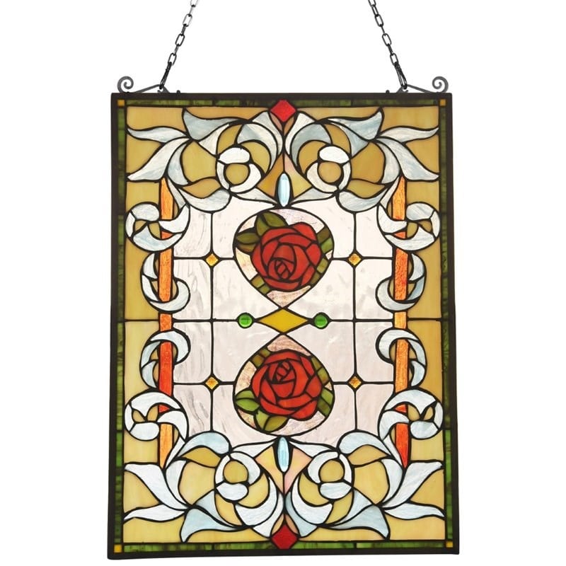 CHLOE Zinnia Floral Tiffany-glass Window Panel 24