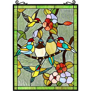 CHLOE Tropical Birds Tiffany-style Animal Design Window Panel 18&quot x 25&quot