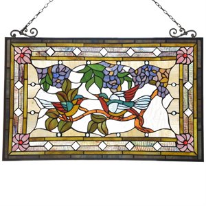 CHLOE Greeting Birds Tiffany-style Animal Design Window Panel 32&quot x 21&quot