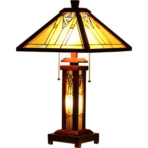 chloe zella tiffany-style mission 3 light double lit wooden table lamp 15