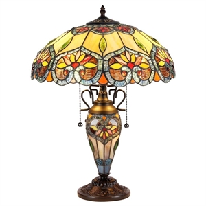 CHLOE Crystorama Tiffany-style 3 Light Floral Double Lit Table Lamp 16&quot Shade