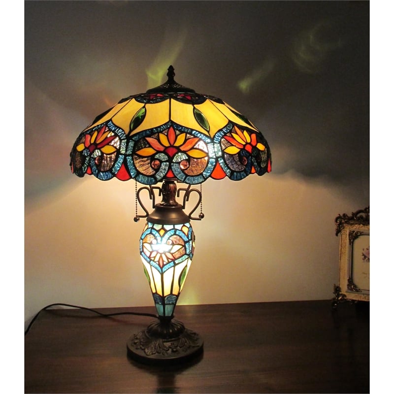 CHLOE Crystorama Tiffany-style 3 Light Floral Double Lit Table Lamp 16