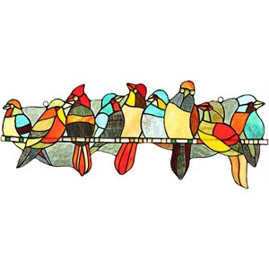 CHLOE Birds On A Vine Tiffany-style Animal Design Window Panel 24&quot x 10&quot
