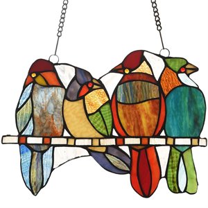 CHLOE Cardinal Family Tiffany-style Animal Design Window Panel 13&quot x 9&quot