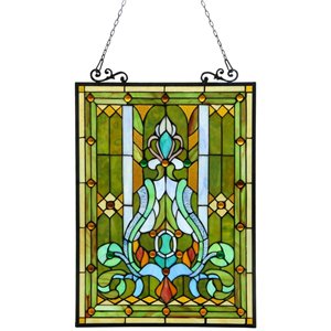 CHLOE Carina Tiffany-style Victorian Glass Window Panel 18x25.5