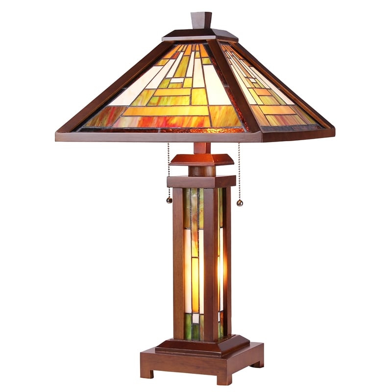 CHLOE Gawain Tiffany Mission 3 Light Double Lit Wooden Table Lamp 15