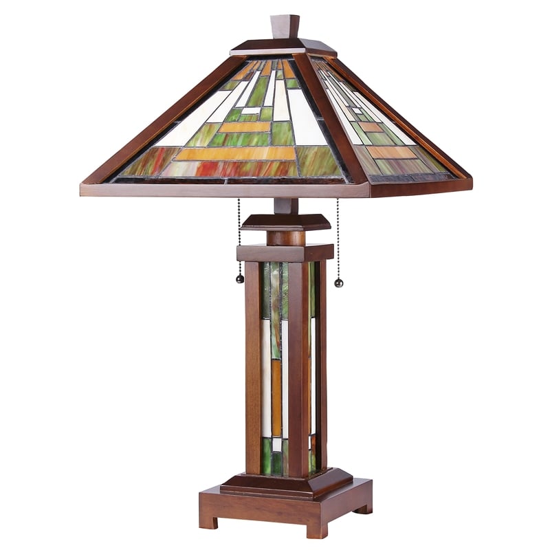 CHLOE Gawain Tiffany Mission 3 Light Double Lit Wooden Table Lamp 15