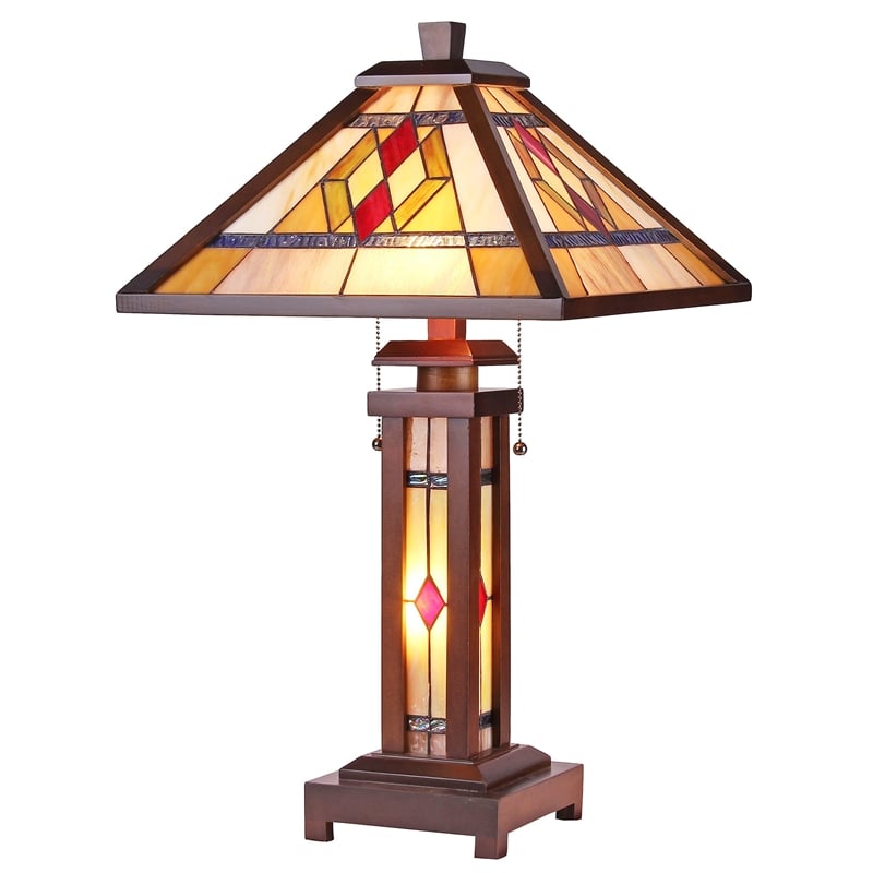 CHLOE Gareth Mission 3 Light Double Lit Wooden Table Lamp 15