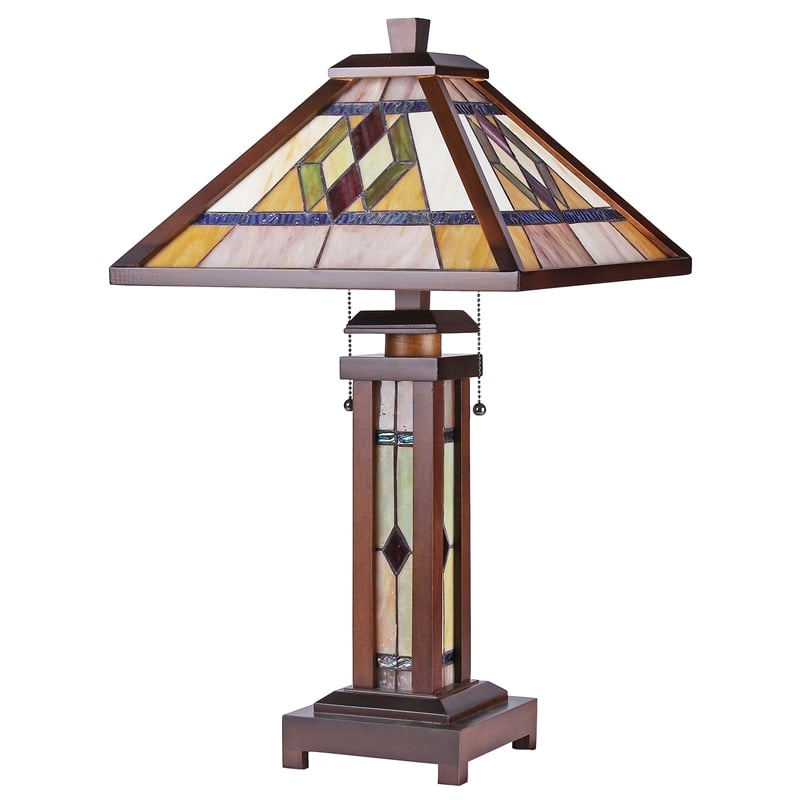 CHLOE Gareth Mission 3 Light Double Lit Wooden Table Lamp 15