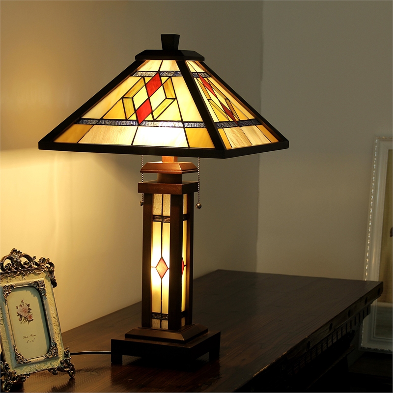 CHLOE Gareth Mission 3 Light Double Lit Wooden Table Lamp 15