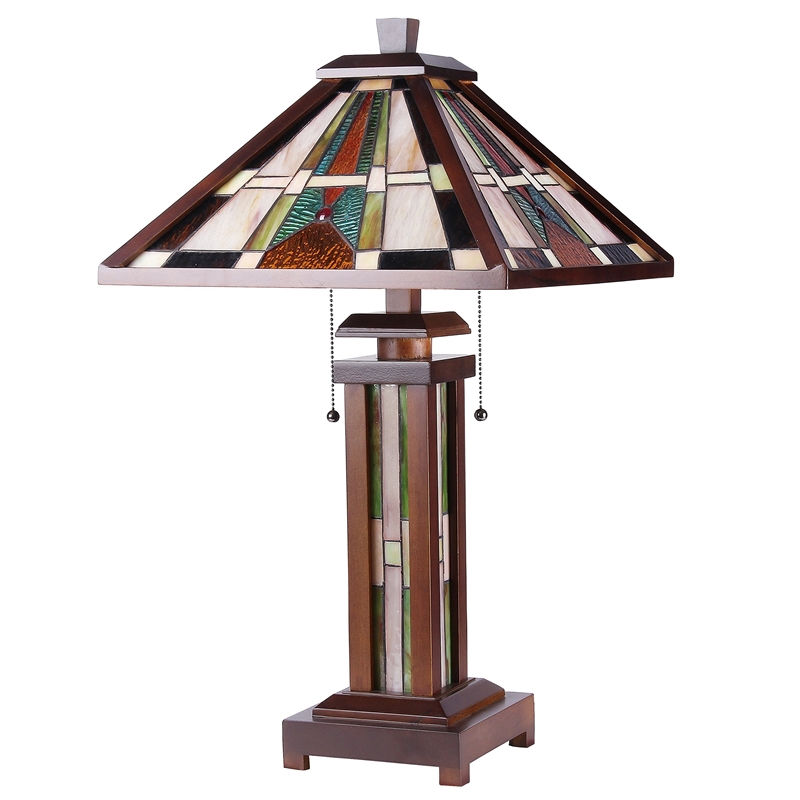 CHLOE Percival Tiffany Mission 3 Light Double Lit Wooden Table Lamp 15