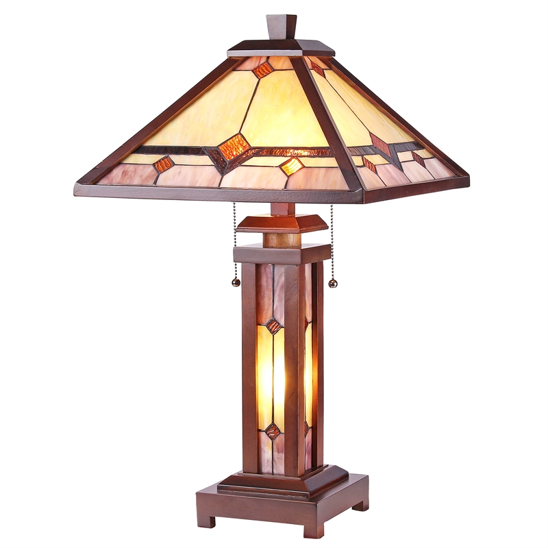CHLOE Kay Tiffany-style Mission 3 Light Double Lit Wooden Table Lamp 15