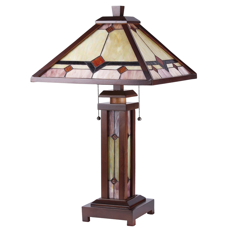 CHLOE Kay Tiffany-style Mission 3 Light Double Lit Wooden Table Lamp 15