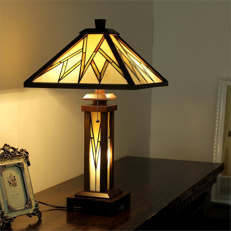 CHLOE Lamorak Tiffany Mission 3 Light Double Lit Wooden Table Lamp 15