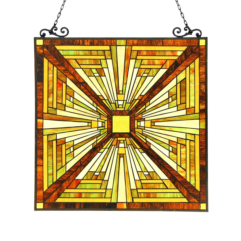 CHLOE Lunden Tiffany-glass Mission Window Panel 24.5x26
