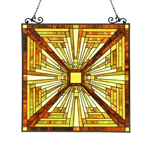 CHLOE Lunden Tiffany-glass Mission Window Panel 24.5x26