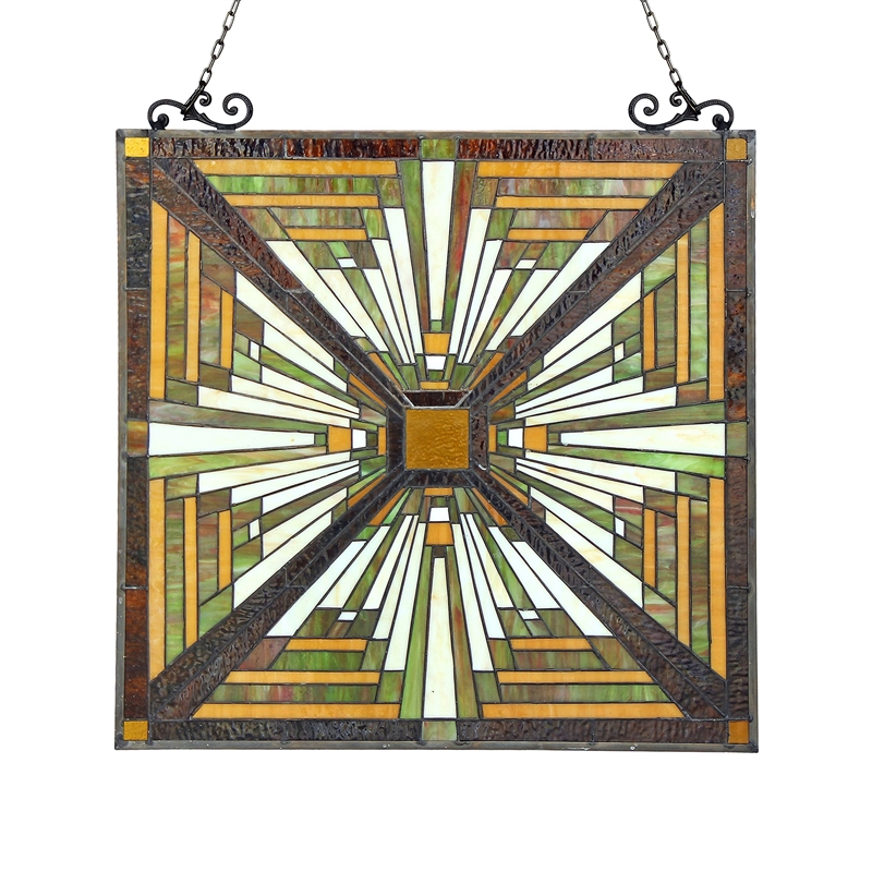CHLOE Lunden Tiffany-glass Mission Window Panel 24.5x26