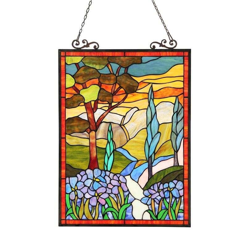 CHLOE Almos Tiffany-glass Floral Window Panel 18X24