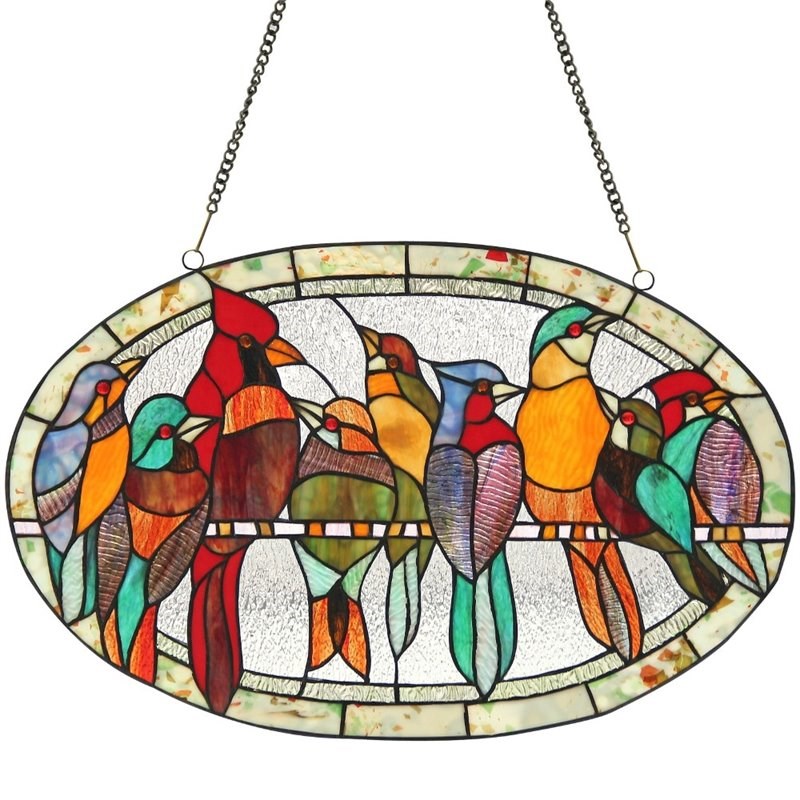 CHLOE Kuno Tiffany-glass Window Panel 23.5x15