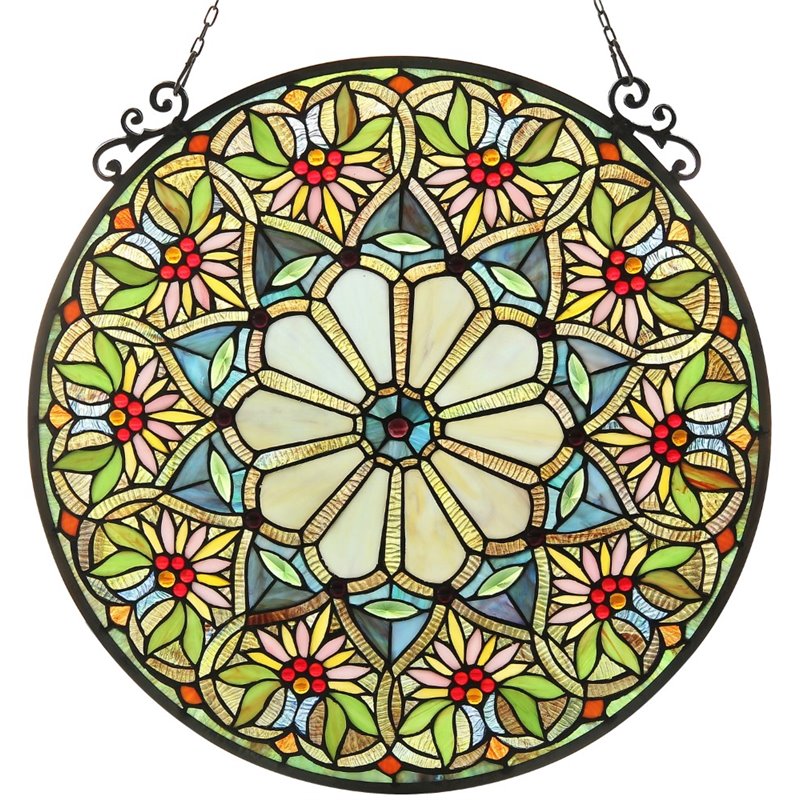 CHLOE Sunny Tiffany-glass Floral Window Panel 23.5