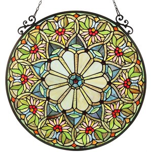 CHLOE Sunny Tiffany-glass Floral Window Panel 23.5&quot