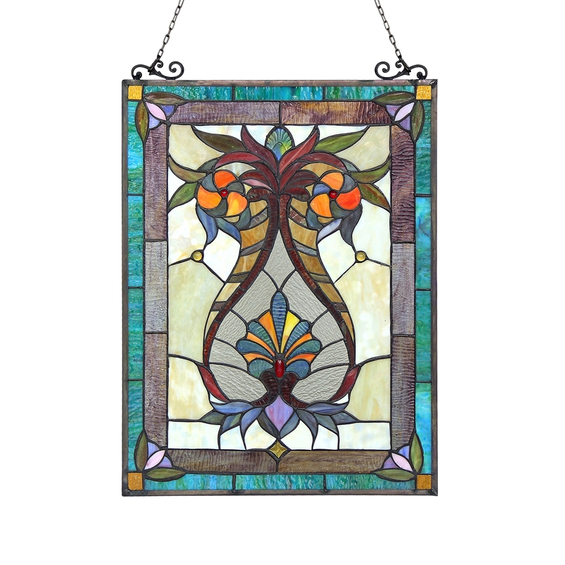 CHLOE Theodore Tiffany-glass Victorian Window Panel 17.5x25