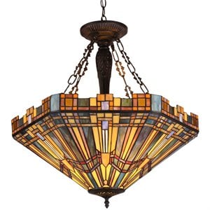 CHLOE Saxon Tiffany 3 Light Mission Inverted Ceiling Pendant Fixture 24&quot Shade