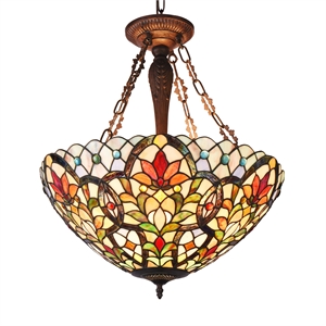 CHLOE Ivana Tiffany-style 3 Light Floral Inverted Ceiling Pendant 21&quot Shade